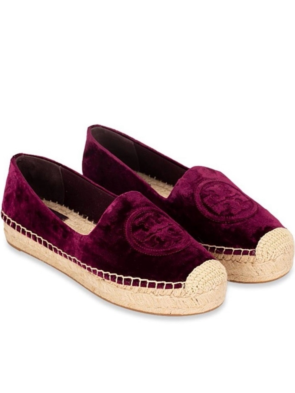 Tory Burch Burgundy Velvet Espadrille Platform Flats 6.5
